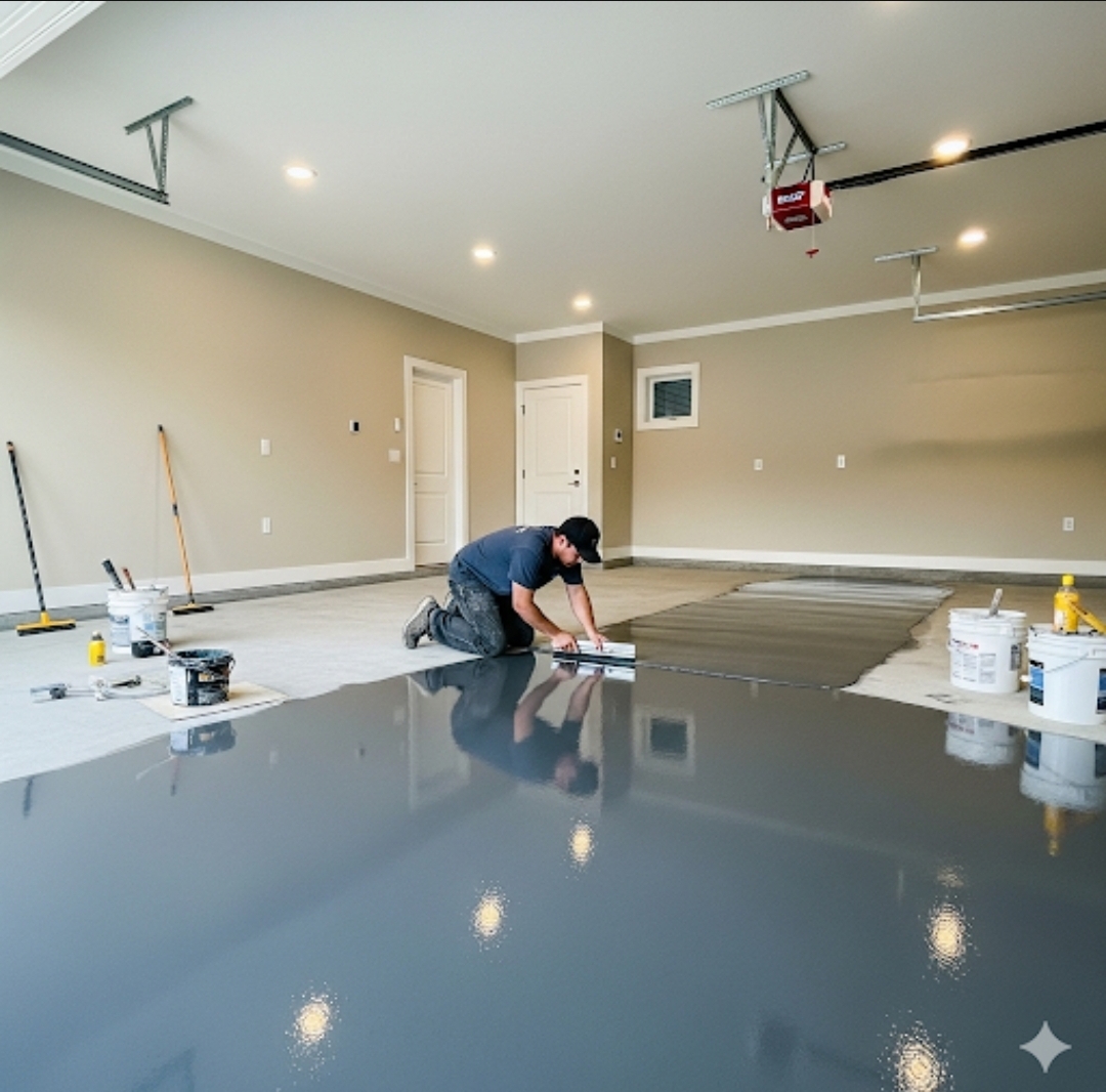Aplikasi epoxy coating lantai di garasi rumah modern