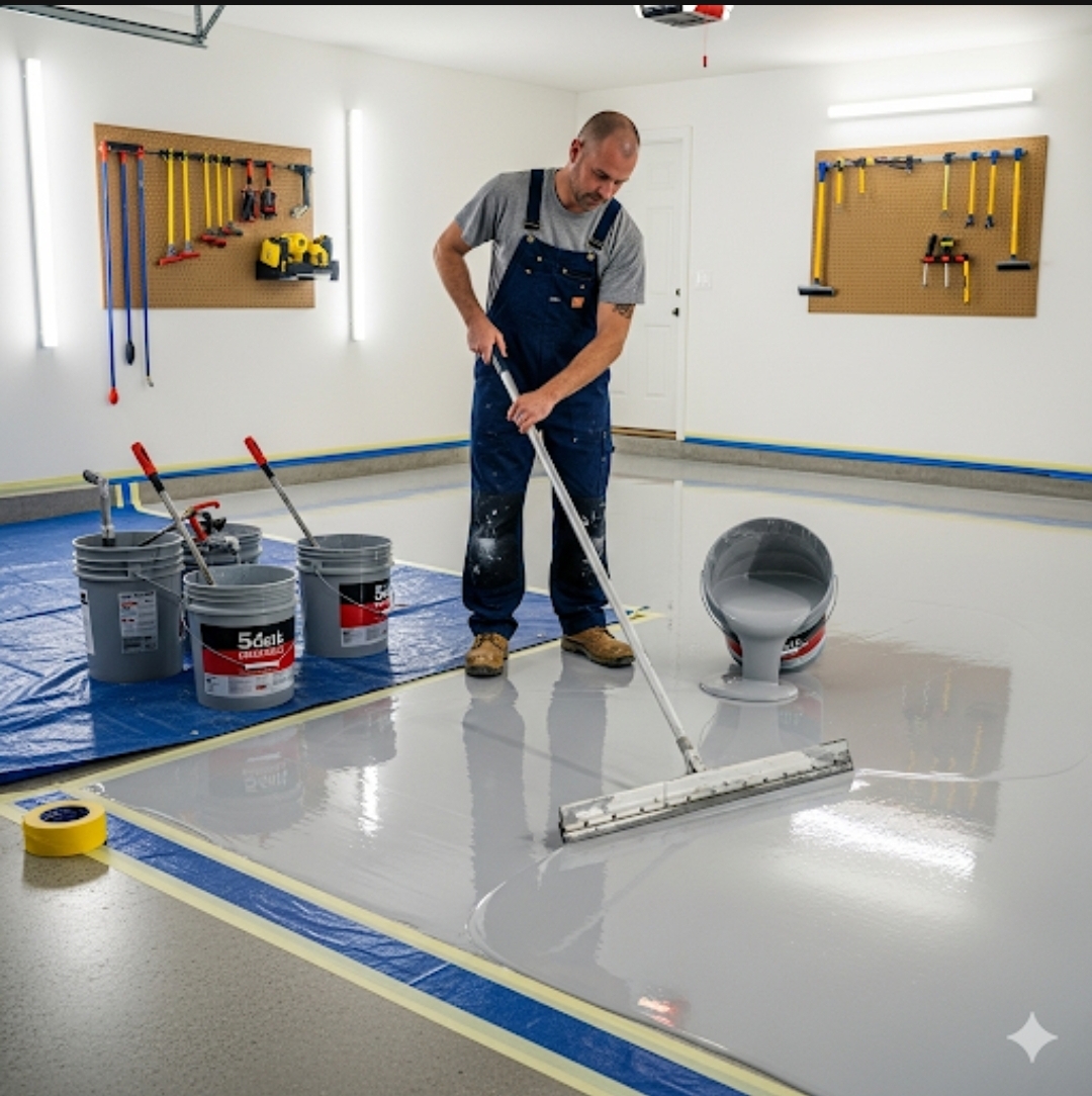 Pengerjaan profesional epoxy lantai oleh Mastery Epoxy